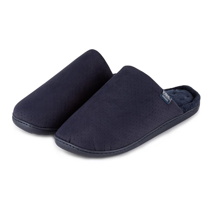Isotoner Mens Perforated Suedette Mule Slippers Navy Extra Image 1